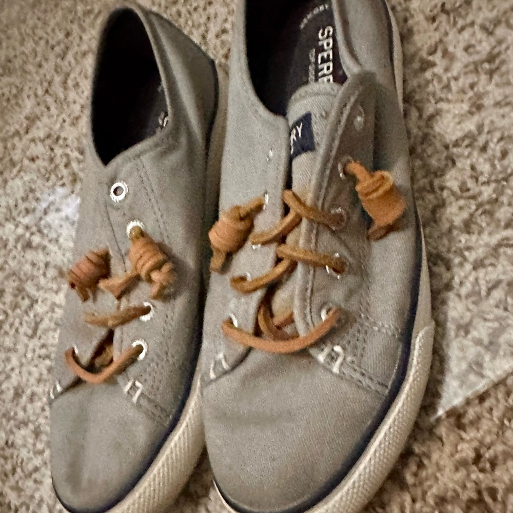 Sperry Gray Canvas Shoes with Tan Laces
